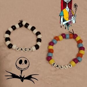 Nightmare Before Christmas 'Jack' And 'Sally' Set Of 2 Kandi Beaded Bracelets